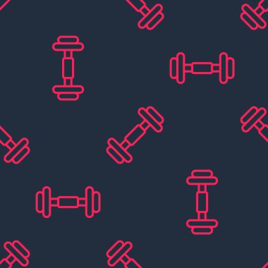 Kırmızı çizgi Dumbbell simgesi siyah arkaplanda izole edilmiş. Kas kaldırma, fitness halteri, spor malzemeleri. Vektör.