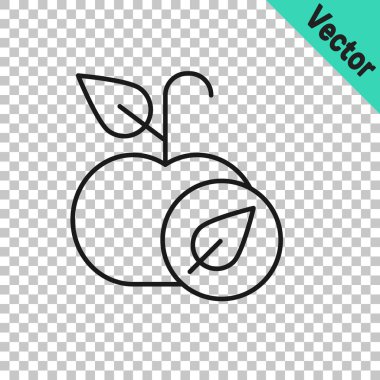 Siyah çizgi Apple simgesi şeffaf arkaplanda izole edildi. Fazla kilolu. Sağlıklı diyet menüsü. Fitness diyeti elması. Vektör.