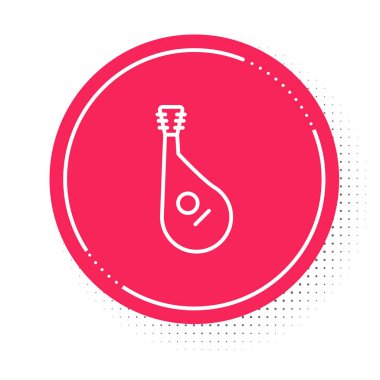 Beyaz çizgi Ukrayna geleneksel müzik enstrümanı bandura simgesi beyaz arka planda izole. Kırmızı daire düğmesi. Vektör.