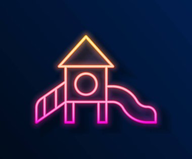 Parlayan neon çizgisi Slayt oyun alanı simgesi siyah arkaplanda izole edildi. Çocuklar kayar. Vektör.
