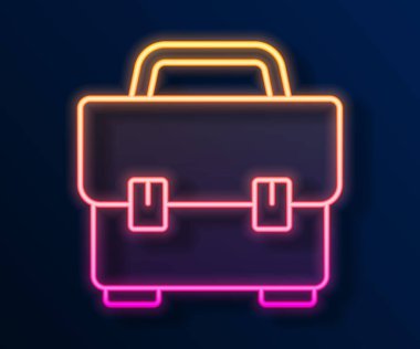 Parlayan neon çizgisi araç kutusu simgesi siyah arkaplanda izole edildi. Alet kutusu tabelası. Vektör.