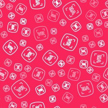 Beyaz çizgi Sanal gerçeklik simgesi kırmızı arkaplanda izole edilmiş kusursuz desen. Gelecekçi VR baş ekran tasarımı. Vektör.