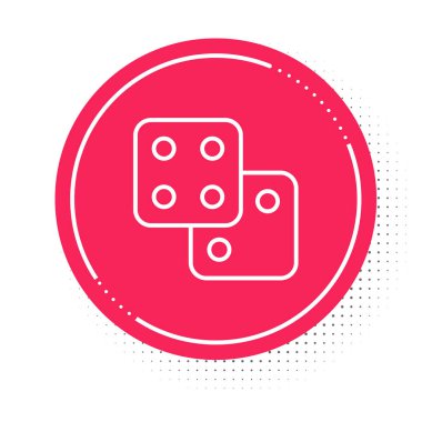 Beyaz çizgi Oyun zar simgesi beyaz arkaplanda izole edildi. Kumarhane kumarı. Kırmızı daire düğmesi. Vektör.