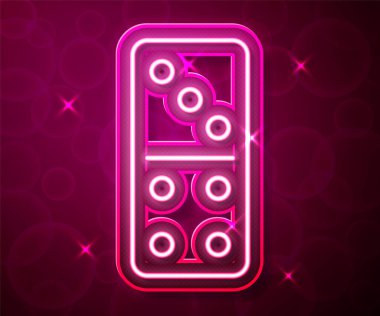 Parlayan neon hattı Domino simgesi kırmızı arkaplanda izole edildi. Vektör.