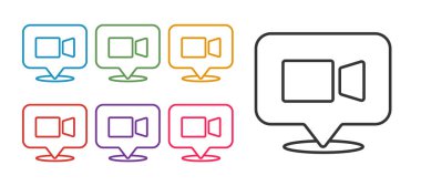 Beyaz arkaplanda görüntülü sohbet simgesini ayır. Çevrimiçi iş görüşmesi formu. Uzak proje yönetimi. Simgeleri renklendirin. Vektör.