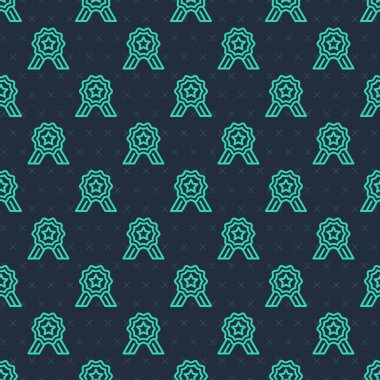 Yeşil Hat Beş yıldızlı müşteri değerlendirme simgesi mavi arka planda izole edilmiş kusursuz desen. Favori, en iyi derecelendirme, ödül sembolü. Vektör.