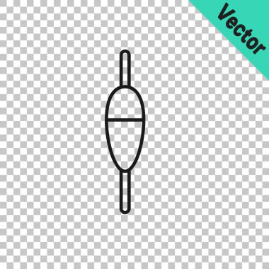 Siyah çizgi Balıkçılık simgesi şeffaf arkaplanda izole edildi. Balık oltası. Vektör.