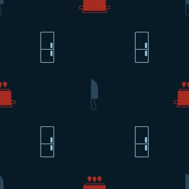 Tencereyi ateşe ver, bıçağı ve buzdolabını da kusursuz şekilde. Vektör.