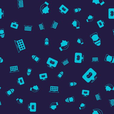 Makyaj tozunu ayna deodorantlı rulo tıraş köpüğüyle ve gülen dudakları pürüzsüz desenle ayarla. Vektör.