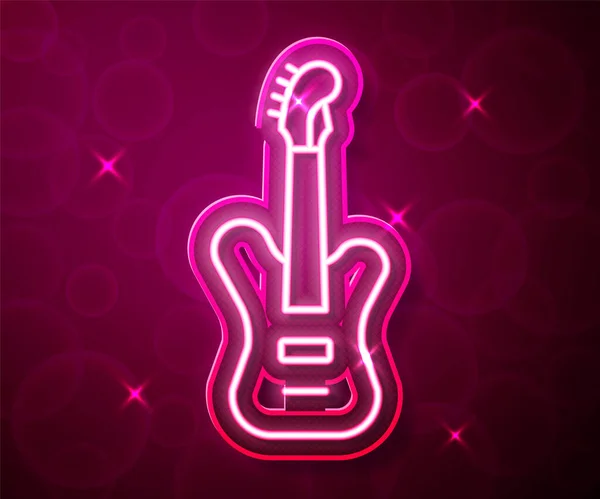 Glowing Neon Line Electric Bass Guitar Icon Isolated Red Background — Stock Vector