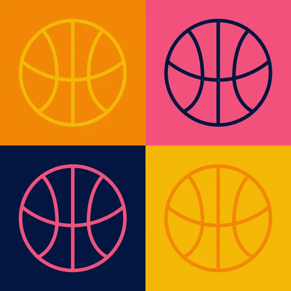 Pop Art Line Basketbal Ikona Izolované Barevném Pozadí Sportovní Symbol — Stockový vektor