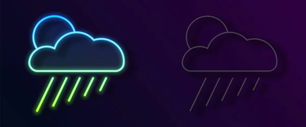 Leuchtende Neon Line Wolke Mit Regen Und Sonnensymbol Auf Schwarzem — Stockvektor