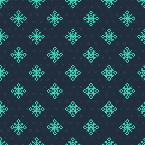 緑の線青の背景に雪の結晶アイコンの分離シームレスなパターン メリークリスマスとハッピーニューイヤー ベクトル — ストックベクタ