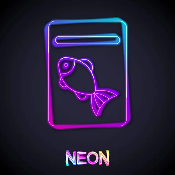 Glowing Neon Line Served Fish Plate Icon Isolated Black Background — Wektor stockowy