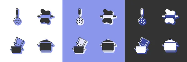 Set Cooking Pot Spatula Spice Rolling Pin Dough Icon Vector — Image vectorielle