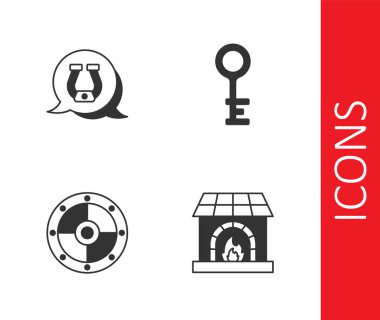 Demirci fırınını at nalı yuvarlak kalkanı ve eski anahtar simgesini ayarla. Vektör.