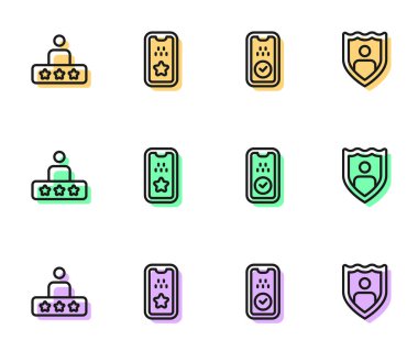 Taksi mobil uygulama hizmeti derecesi ve kalkan simgesi ile hayat sigortası ayarla. Vektör.