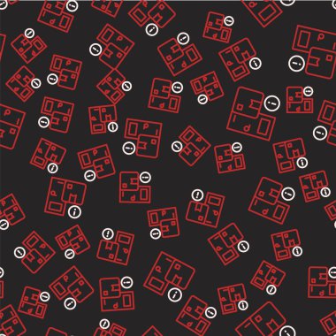 Line Home servis simgesi siyah arkaplanda izole edilmiş kusursuz desen. Vektör.