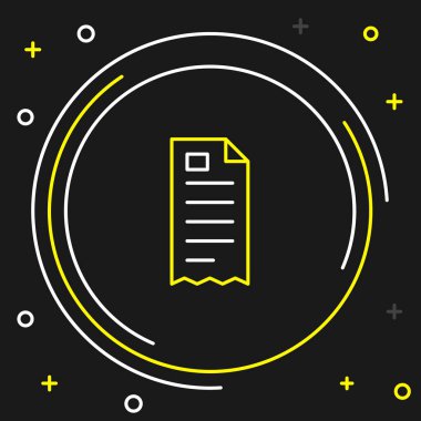 Çizgi Kağıt Kontrolü ve finansal kontrol simgesi siyah arkaplanda izole edildi. Kağıt baskı çeki, makbuz ya da fatura. Renkli taslak konsepti. Vektör.