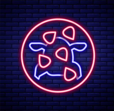 Parlayan neon hattı Kung Pao tavuk simgesi tuğla duvar arkasında izole edildi. Çin mutfağı ikonu. Asya yemekleri. Renkli taslak konsepti. Vektör.