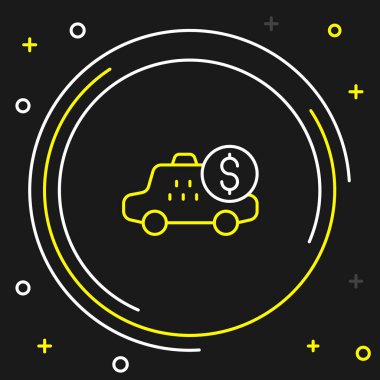 Çizgi Taksimetre aygıtı simgesi siyah arkaplanda izole edildi. Taksi vagonundaki yolcu ücreti için ölçü aleti. Renkli taslak konsepti. Vektör.