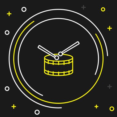 Siyah arkaplanda baget çubuğu simgesi olan Line Drum. Müzik işareti. Müzik aleti sembolü. Renkli taslak konsepti. Vektör.