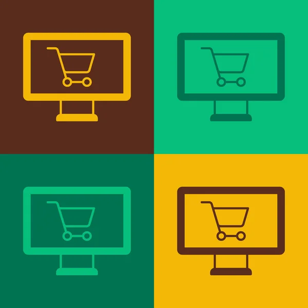 Pop Art Shopping Cart Monitor Icon Isolated Color Background Concept — Vettoriale Stock