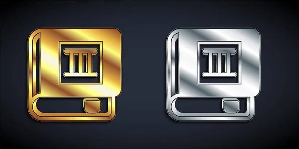 Gold Silver Book Icon Isolated Black Background Third Volume Long — Vetor de Stock