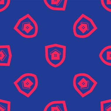 Kırmızı Ev 'in simgesi mavi arka planda izole edilmiş. Sigorta konsepti. Güvenlik, güvenlik, koruma, konsept koruma. Vektör.