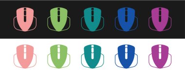 Bilgisayar faresi oyun simgesini siyah ve beyaz arkaplanda izole et. Tekerlek sembollü optik. Vektör.