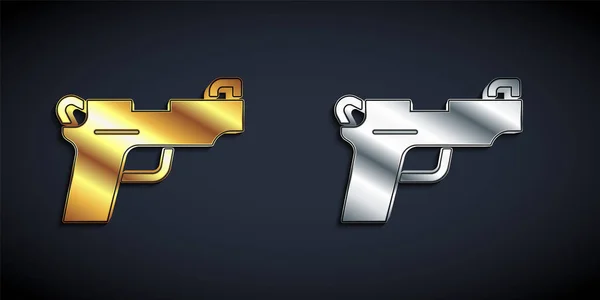 Zlatá Stříbrná Pistole Nebo Zbraň Ikona Izolované Černém Pozadí Policejní — Stockový vektor