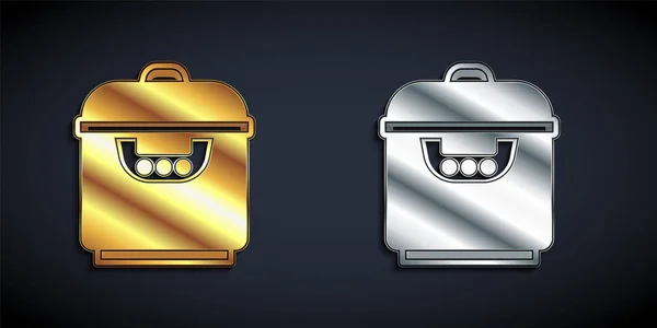 Gold Silver Slow Cooker Icon Isolated Black Background Electric Pan — Image vectorielle