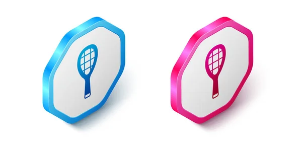 Isometrisches Tennisschläger Symbol Isoliert Auf Weißem Hintergrund Sportgeräte Sechseck Taste — Stockvektor
