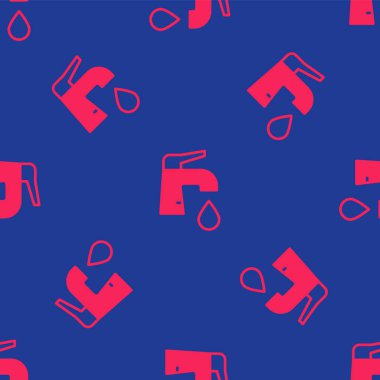 Kırmızı su musluğu simgesi mavi arkaplanda izole edilmiş. Vektör.