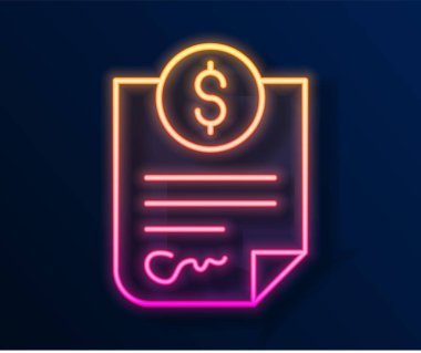 Parlayan neon hattı para ikonu siyah arkaplanda izole edildi. Bankacılık belgeleri dolar finans para sayfası. Vektör.