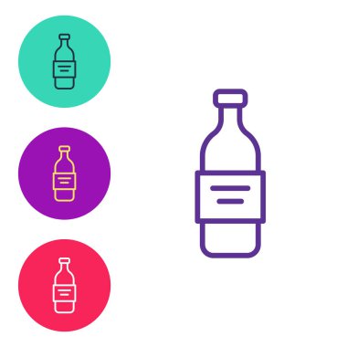 Beyaz arka planda izole edilmiş cam şişe votka ikonu. Simgeleri renklendirin. Vektör.