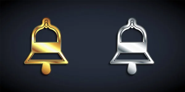 Gold Silver Train Station Bell Icon Isolated Black Background Long — Stock vektor