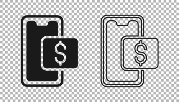 Schwarzes Handy Und Warenkorb Symbol Isoliert Auf Transparentem Hintergrund Online — Stockvektor