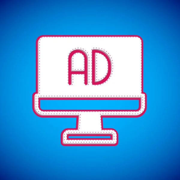 Λευκό Εικονίδιο Διαφήμισης Απομονωμένο Μπλε Φόντο Έννοια Της Διαδικασίας Μάρκετινγκ — Διανυσματικό Αρχείο