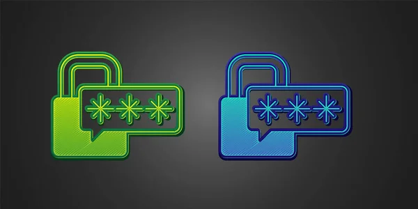 Green Blue Cyber Security Icon Isolated Black Background Closed Padlock — Stock Vector