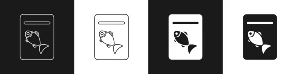 Set Served Fish Plate Icon Isolated Black White Background Vector — Stockvektor