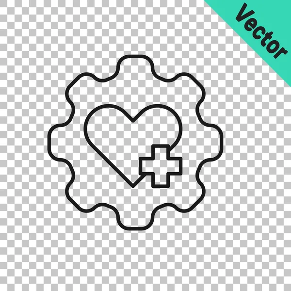 Black Line Heart Cross Icon Isolated Transparent Background First Aid — Stock Vector