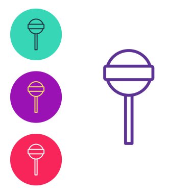 Beyaz arkaplanda izole edilmiş çizgi lolipop simgesi belirle. Yemek, lezzetli bir sembol. Mutlu Cadılar Bayramı Partisi. Simgeleri renklendirin. Vektör.