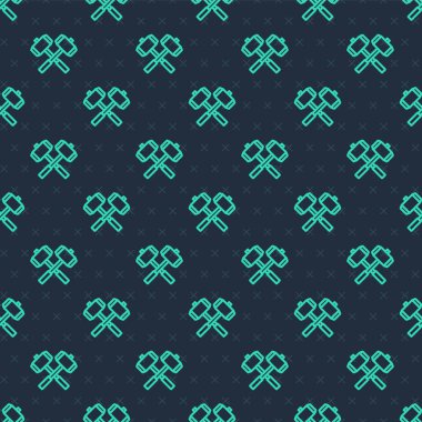 Yeşil çizgi Ortaçağ savaş çekiçleri ikonu mavi arka planda izole edilmiş pürüzsüz desen. Vektör.