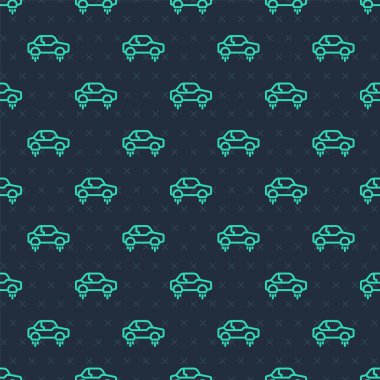 Yeşil çizgi. Uçan araba ikonu mavi arka planda izole edilmiş kusursuz desen. Gelecekteki araba teknolojisi, gelecekteki ulaşım araçları. Vektör.