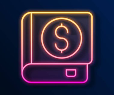 Parlayan neon hattı Finansal kitap simgesi siyah arka planda izole edildi. Vektör.