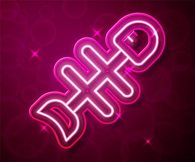 Parlayan neon hattı kırmızı zemin üzerinde ölü balık simgesi izole edildi. Vektör.