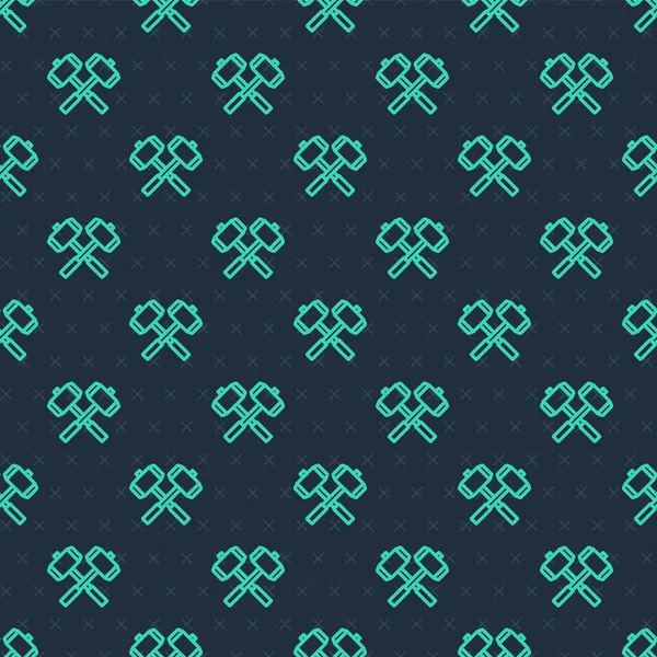 Green Line Medieval Crossed Battle Hammers Icon Isolated Seamless Pattern — Stock vektor