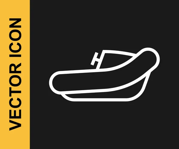 White Line Inflatable Boat Outboard Motor Icon Isolated Black Background — Stockvektor