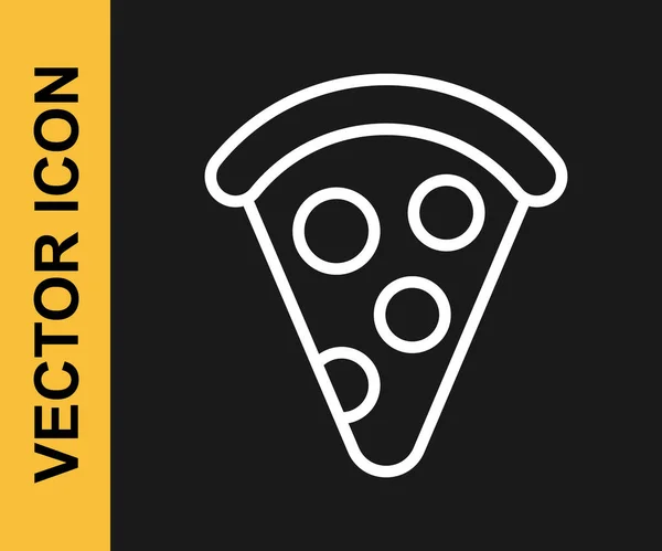 Línea Blanca Rebanada Icono Pizza Aislada Sobre Fondo Negro Menú — Vector de stock